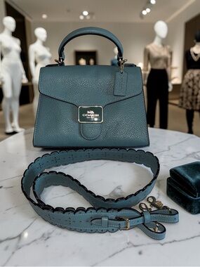 New Coach Mint Green Leather Top-Handle Satchel with Scalloped Strap $580!